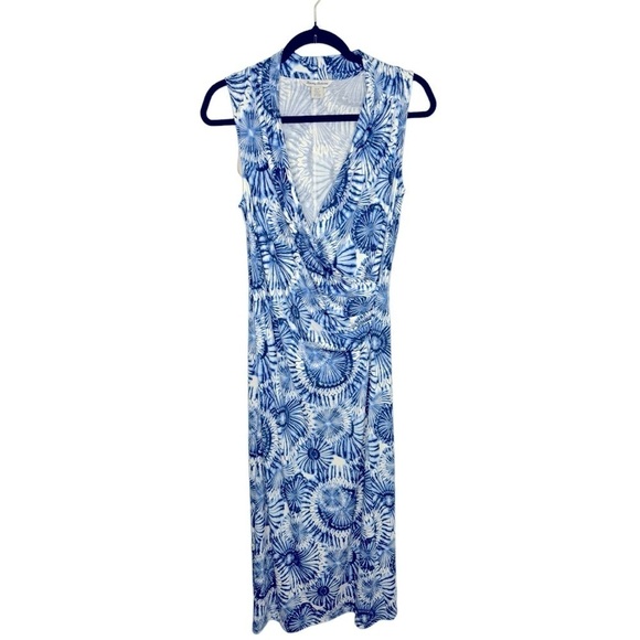 Tommy Hilfiger Blue Sunflower sleeveless Midi Wrap Dress Size Small P - Picture 4 of 6